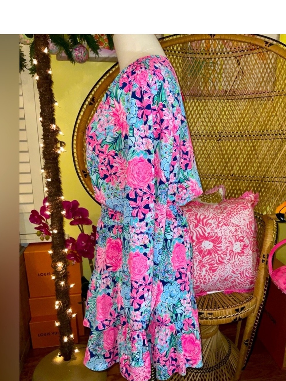 BRAND NEW Lilly Pulitzer Cristiana Stretch Dress, Navy Always Be Blooming Sz 16 - Picture 2 of 6